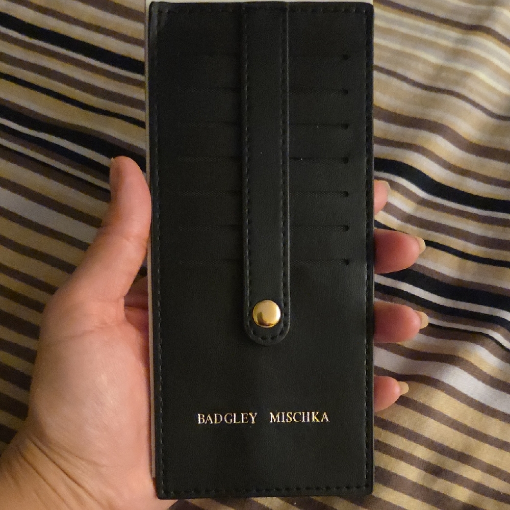 Badgley Mischka Black Card & Key Holder with Gold Accent